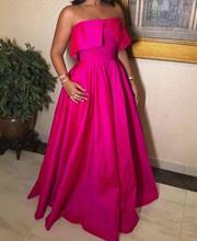 Vintage Long Strapless Satin Evening Dresses with Pockets Fuchsia Floor Length Zipper Back Pleated Formal Party Dress for Women 2024 - buy cheap