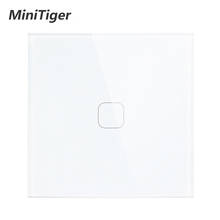 Minitiger branco painel de vidro cristal luxo 1 gang 1 vias interruptor toque, padrão da ue 1 gang parede toque