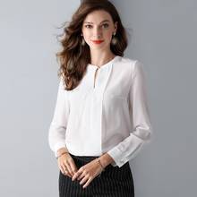 Blusa de seda 100% para primavera y verano, camisa blanca Sexy con botones y cuentas para mujer, cuello redondo, camisas de trabajo de oficina, 2020 2024 - compra barato