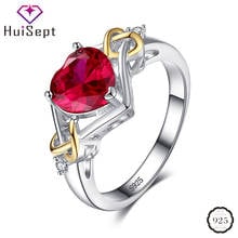 HuiSept-Anillo de plata 925 para mujer, joyería con forma de corazón, rubí, circonita, piedras preciosas, para dedo, accesorios de compromiso de boda a la moda 2024 - compra barato