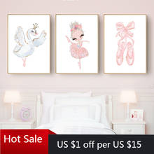 Pintura en lienzo de princesa Cisne rosa para decoración de habitación de bebé, carteles e impresiones de bailarina, nórdico, imagen de decoración para habitación de niño 2024 - compra barato