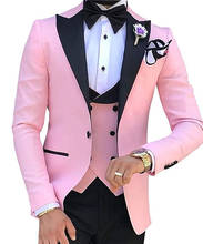 Ternos masculinos de casamento, fantasias de noivado da moda, estilo rosa, para festa de casamento (jaqueta + calça + colete + gravata borboleta) 2024 - compre barato