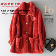 100% Wool Coat Female Real Sheep Shearling Fur 2020 Autumn Winter Jacket Women Korean Outwear Suede Lining MY3659 2024 - buy cheap