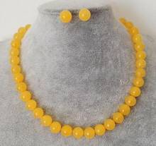 Handmade 10mm Natural Yellow Jade Round Beads Necklace Earring Set 18'' AAA 2024 - buy cheap