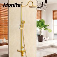 Monite Golden Plated Wall Mounted Bathroom Shower Faucet Sets Rainfall Shower Mixer Hand Shower 3 Ways Control Bath Shower Set 2024 - buy cheap