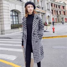Blazer xadrez de lã feminino, casaco longo de lã, moda inverno, novo blazer solto, casual 2024 - compre barato