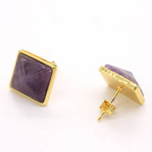 FYSL Light Yellow Gold Color Square Pyramid Amethysts Stone Stud Earrings for Women Lapis Lazuli Jewelry 2024 - buy cheap