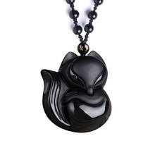 FYJS Unique Handmade Weave Lovely Fox Shape Pendant Black Obsidian Necklace with Round Beads Chain Jewelry 2024 - buy cheap