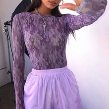 2020 Women Sexy Mesh T-Shirts Hip Hop Flame See Through Club Party Long Sleeve Fashion Purple Top Polyester Streetwear T-Shirts 2024 - buy cheap