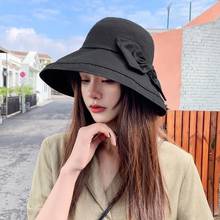 Women Solid Color Bowknot Wide Brim UV Protection Summer Anti-UV UPF 50+ Sun Hat Bucket Cap 2024 - buy cheap