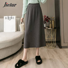 Jielur Loose Knitted Women's Skirts Solid Color Midi Skirt Lady 2021 Autumn Winter Warm A-line Coffee Gray Black Skirt Female 2024 - buy cheap