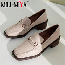 MILI-MIYA Casual Square Toe Women Cow Leather Pumps Slip On Solid Color Thick Heels Office Career Shoes Handmade Foe Ladies 2024 - buy cheap