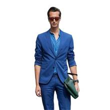 Estilo de verão feito sob encomenda casaco azul com calça terno blazer para homens sob medida smoking ternos de casamento dos homens 2 peças (jaqueta + calça) 2024 - compre barato