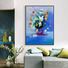 100% Hand Painted Flowers Oil Painting On Canvas Handmade Abstract Blue Painting Wall Art For Modern Home Living Room Decoration 2024 - buy cheap