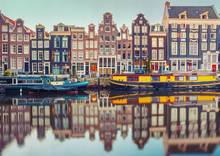 Póster con estampado artístico del Canal de Amsterdam, póster de seda artístico de casas holandesas, arte de pared, pintura decorativa para el hogar 2024 - compra barato