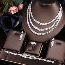 Janlie conjunto de joias femininas de zircônia, conjunto dourado com 4 peças de joias de luxo para festa, casamento com cristais dubai e zircônia cúbica 2024 - compre barato