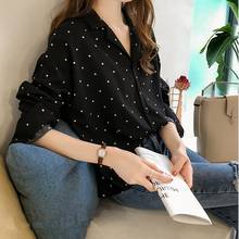 Blusa holgada De gasa con lunares y cuello en V para Mujer, camisa De manga larga, Ropa De Mujer 2024 - compra barato