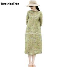 2022 original women dress cheongsam full sleeve vintage loose dress linen chinese style qipao dress elegant party dance costume 2024 - buy cheap