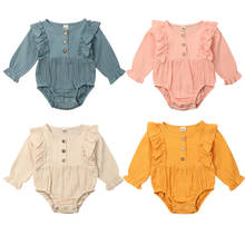 2019 Cute Newborn Baby Girls Ruffles Bodysuit Cotton Linen Clothes Long Sleeve Buttons O-Neck Bodysuit Baby Girl Jumpsuit 0-24M 2024 - buy cheap