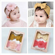 2Pcs/set Big Bow Baby Headband Newborn Elastic Lace Flower Princess Kids Headwear Solid Color Infant Baby Girls Hair Accessories 2024 - buy cheap