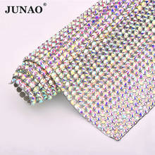 JUNAO-Hojas de tela de malla con diamantes de imitación, Adhesivo de Cristal AB de alta calidad de 24x40cm, apliques de cristal para artesanía DIY 2024 - compra barato