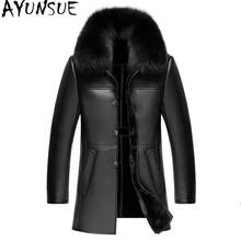 AYUNSUE 2020 зимняя кожаная куртка для мужчин лисий меховой воротник из искусственного кожаные пальто обувь на теплом меху кожаные куртки для мужчин Chaquetas Hombre A-113 2024 - купить недорого