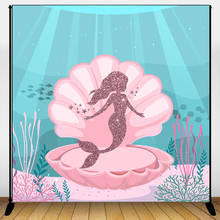 Fondo de cumpleaños de sirena para fotografía bajo el mar, fondo fotográfico de concha rosa, suministros de utilería 2024 - compra barato