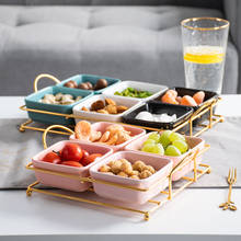 Creative Separated Fruit Plate Simple Iron Ceramic Square Plate Dried Fruit Snack Platter Household Tableware Storage Tray 2024 - buy cheap