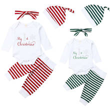 Осенний детский комплект одежды в полоску с надписью «My First Christmas», комбинезон с длинными рукавами для маленьких мальчиков и девочек, топы, штаны, рождественские наряды для детей от 0 до 24 месяцев 2024 - купить недорого