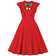 Cor sólida vermelho vestido de festa feminino com arco borboleta manga 50s 60s grande balanço hepburn vintage retro rockabilly pino até vestido de verão 2024 - compre barato