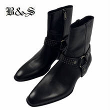 Black& Street rivet nails strap Customized Handmade buckle ring genuine Leather Pionted Toe Boots 2024 - buy cheap