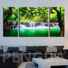 Arte de parede com impressões hd, pôster de paisagem cascata de floresta, decoração para casa, pinturas em tela modular para sala de estar 2024 - compre barato