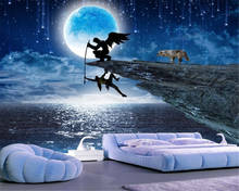 Papel de parede personalizado de seda, papel de parede love resgate angel full moon, noite, paisagem criativa, fundo, decoração para casa 2024 - compre barato