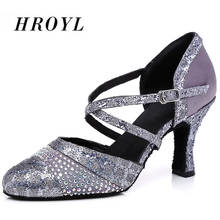 Hroyl sapatos de dança femininos, sandália de salão de baile de tango, para salão de salsa, samba, pu + síntese, sexy, para festa, salto 4.5-10cm 2024 - compre barato