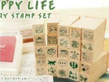 25PCS/set  New creative cute Happy Life series DIY Multifunction wooden stamp set/funny stamp Zakka office and school supplier 2024 - buy cheap