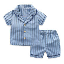 Conjunto de pijama de verão para crianças, camiseta listrada de manga curta + calças curtas, roupa de dormir para meninos 2-7t 2024 - compre barato