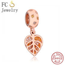 FC Jewelry Fit Original Pan Charms Bracelet 100% 925 Silver Rose Gold Leaf Yellow Zirconia Pendant Bead For Making Berloque 2024 - buy cheap