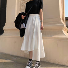 Irregular Pleated Ruffle Chiffon Skirt Womens Summer Elastic High Waist Ruched Long Skirt Female Chic Streetwear Harajuku White 2024 - buy cheap
