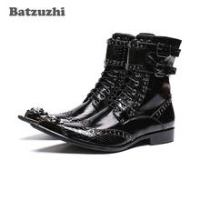 Batzuzhi Western Boots Men Pointed Metal Tip Rock Black Military Motorcycle Boots Men Botas Hombre Buckles zapatos de hombre,46 2024 - buy cheap