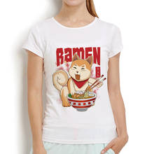 kawaii Japan Shiba inu dog love ramen t shirt women summer white casual short sleeve tshirt femme kawaii streetwear t-shirt 2024 - compre barato