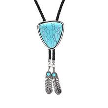 Feather pandent Bolo tie for man women Handmade Western  Art Indian Alloy Necktie Triangle naturel stone 2024 - buy cheap