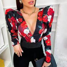Женская блузка с длинным рукавом-фонариком и глубоким V-образным вырезом 2024 - купить недорого