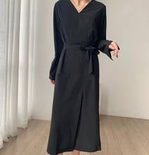 Toppies 2022 Spring black chiffon shirt dresss women long sleeve midi dress korean fashion drawstring waist vestidos 2024 - buy cheap