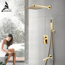 Shower Faucets Black Brass Wall Mounted Bathroom Rain Shower Head Square Big Handheld Waterfall Shower Faucet Mixer Set 138899 2024 - buy cheap