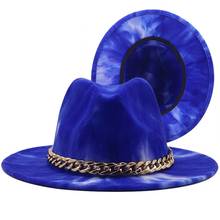 Шляпа-федора для мужчин и женщин, шляпа из искусственной шерсти и войлока, с металлической цепочкой и яркими полями, официальная и празднивечерние 2024 - купить недорого
