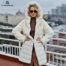 Женская меховая куртка FURSARCAR, роскошная зимняя куртка из цельного натурального белого меха норки с меховым капюшоном, одежда по индивидуальному заказу 2024 - купить недорого