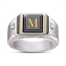 Anéis geométricos banhados a prata, anel masculino de dois tons de zircônio nas cores preta e epóxi, 3a 2024 - compre barato