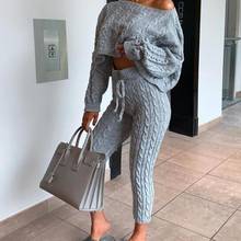 2pcs Solid Color Kniited Pants Set Women Sexy Long Batwing Sleeve Sweaters Long Pants Two Pieces Set Women Warm Knitted Outfits 2024 - buy cheap
