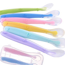 Cuchara de silicona suave para bebé, cuchara con detección de temperatura de Color caramelo, herramientas de alimentación de bebé, gran oferta 2024 - compra barato
