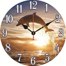 Large Kitchen Watch Wall Clock Horloge Murale 3D Beautiful Sunset Dolphins Jumping Out Ocean Print Round Wall Clock,16 Inch 2024 - buy cheap